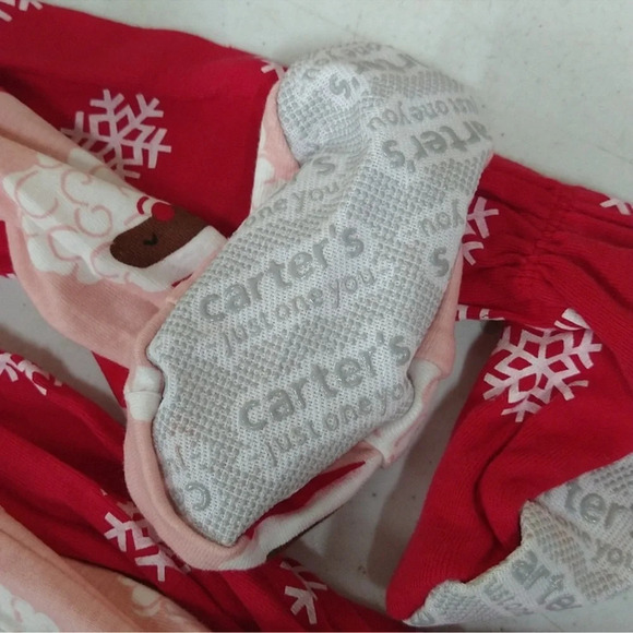 Carter's Toddler Girls' Snowflake Reindeer /Black Santa Footed Pj Set Christmas - Picture 6 of 14
